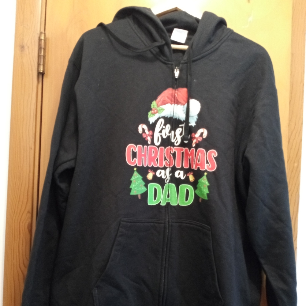 First Christmas as a Dad Black XL Zippered Hoodie Great Gift for First Time Dad
